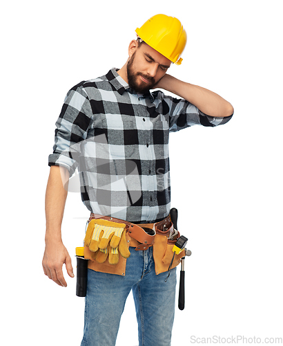 Image of male worker or builder with neck pain