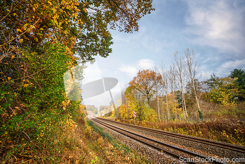 Image of Railroad going through an autumn colored landscape