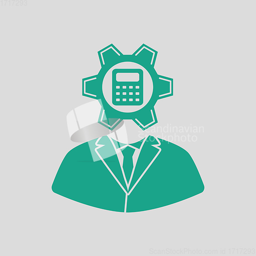 Image of Analyst with gear hed and calculator inside icon