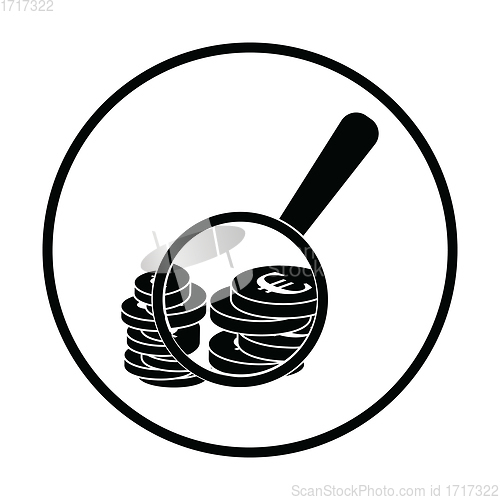 Image of Magnifying over coins stack icon