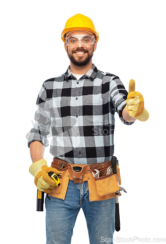 Image of happy male worker or builder showing thumbs up