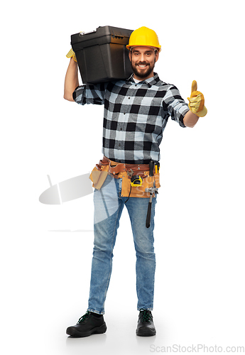 Image of happy male worker or builder showing thumbs up