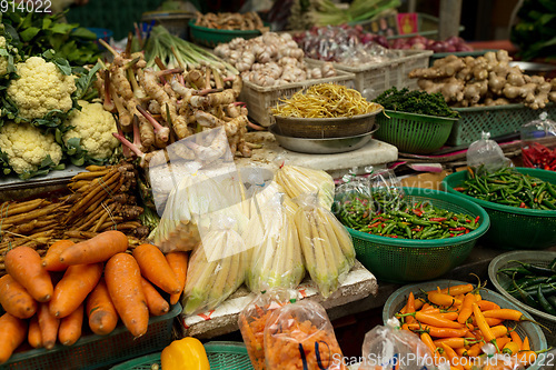 Image of Healthy Organic Vegetables in wet market