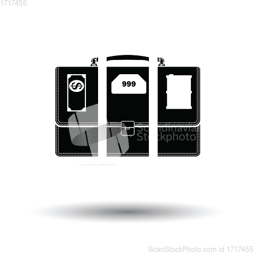 Image of Oil, dollar and gold dividing briefcase concept icon