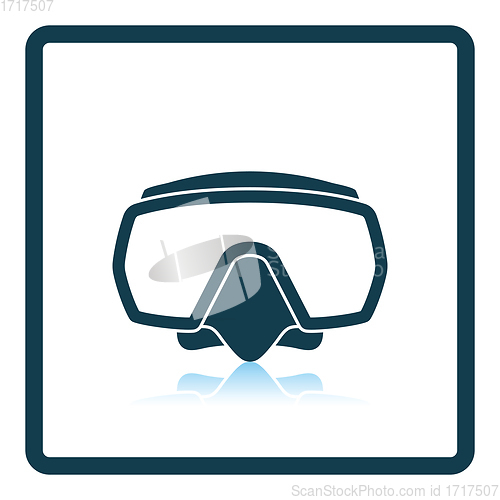 Image of Icon of scuba mask  on gray background, round shadow