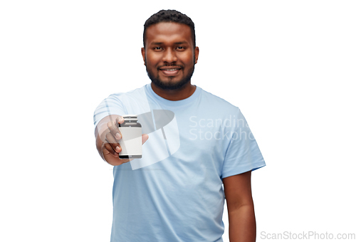 Image of smiling african american man with medicine jar