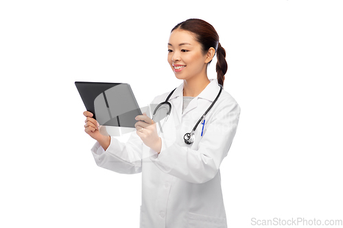 Image of asian female doctor with tablet pc and stethoscope