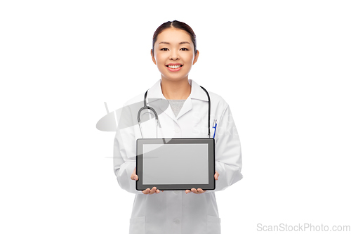 Image of asian female doctor with tablet pc and stethoscope