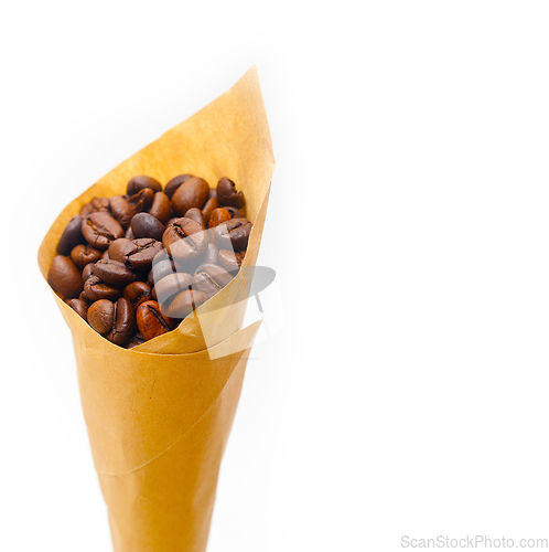 Image of espresso coffee beans on a paper cone