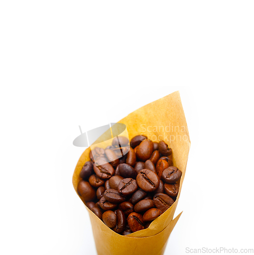 Image of espresso coffee beans on a paper cone