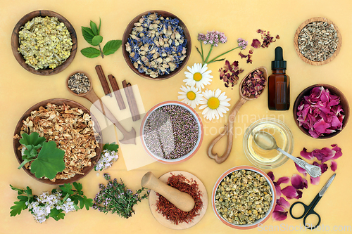 Image of Natural Herbs and Flowers for Preparation of Herbal Plant Medici