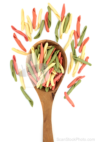 Image of Fusilli Pulgiesi Pasta in an Olive Wood Spoon