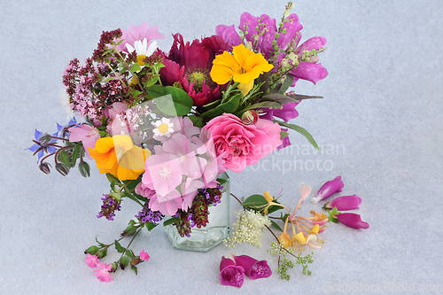 Image of Native English Summer Flowers and Herb Composition