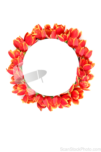 Image of Beautiful Red Tulip Flower Wreath for Spring