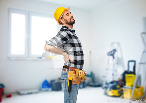 Image of male worker or builder having back ache