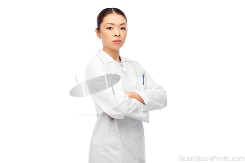 Image of asian female doctor in white coat