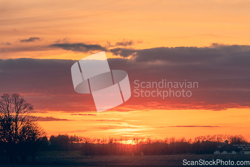 Image of Countryside sunset with a beautiful horizon