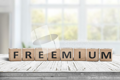 Image of Freemium trend sign on a desk in a bright office