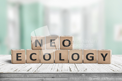 Image of Trendy neo ecology sign made of recycled wood