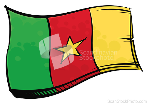 Image of Painted Cameroon flag waving in wind