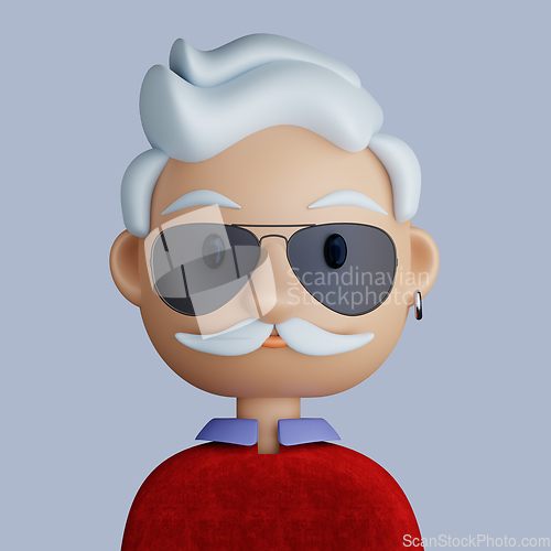 Image of 3D cartoon avatar of smiling mature man