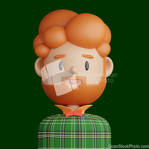 Image of 3D cartoon avatar of smiling man with red hair