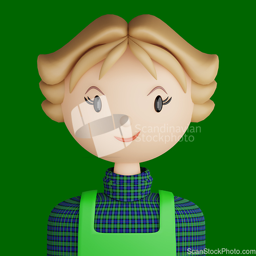 Image of 3D cartoon avatar of smiling woman