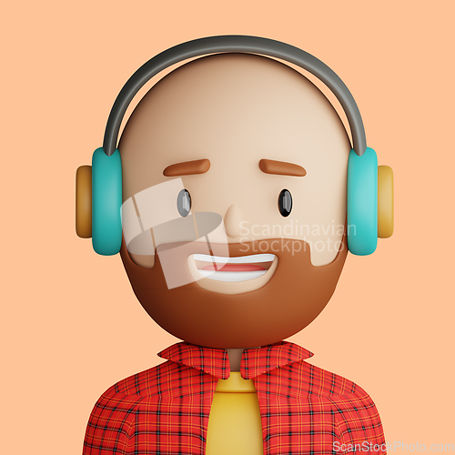 Image of 3D cartoon avatar of smiling bearded man