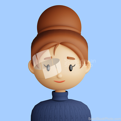 Image of 3D cartoon avatar of smiling young woman