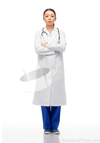 Image of asian female doctor in white coat