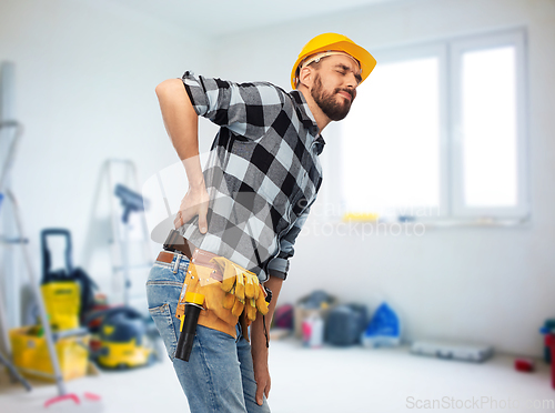 Image of male worker or builder having back ache