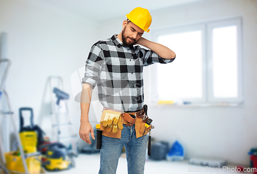 Image of male worker or builder with neck pain