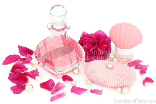 Image of Rose Flower Beauty Treatment Products and Perfume