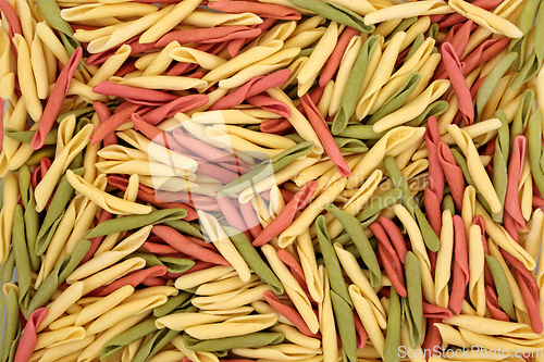 Image of Fusilli Pulgiesi Pasta Abstract Background