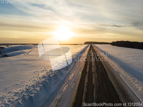 Image of Aerial view of a winter road