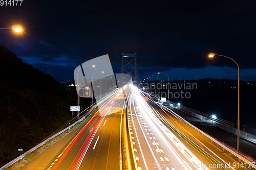 Image of Highway with traffic at night