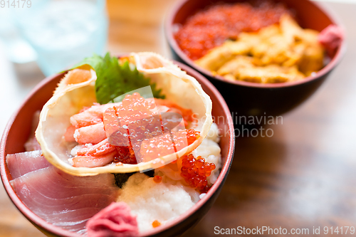 Image of Seafood rice bowl in Japanese restaurant