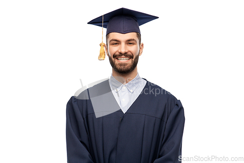 Image of graduate student in mortar board and bachelor gown