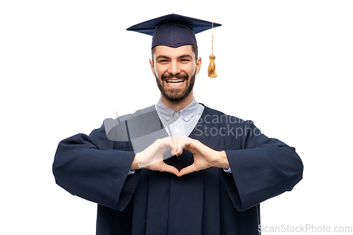 Image of graduate student or bachelor showing hand heart