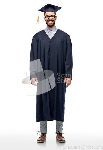 Image of graduate student in mortar board and bachelor gown