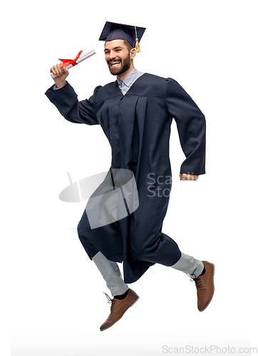 Image of happy jumping graduate student with diploma