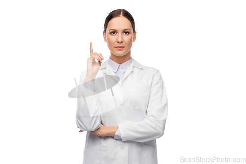 Image of female doctor pointing finger up