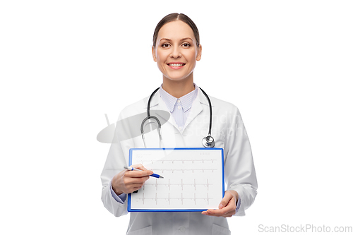 Image of happy smiling female doctor with cardiogram