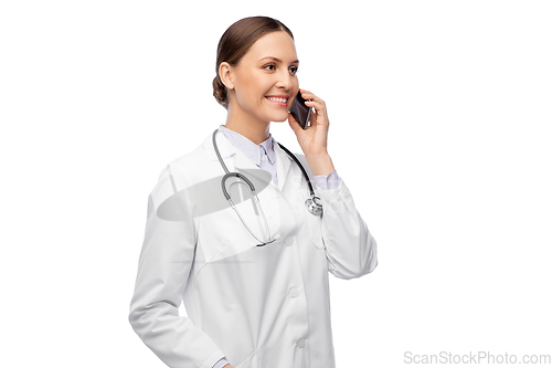 Image of female doctor calling on smartphone