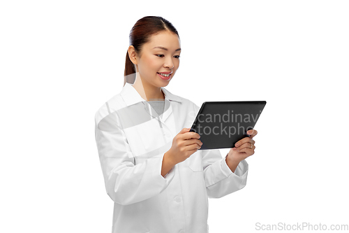 Image of asian female doctor with tablet pc and stethoscope