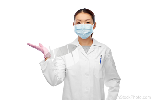 Image of asian female doctor or scientist in medical mask