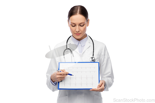 Image of happy smiling female doctor with cardiogram