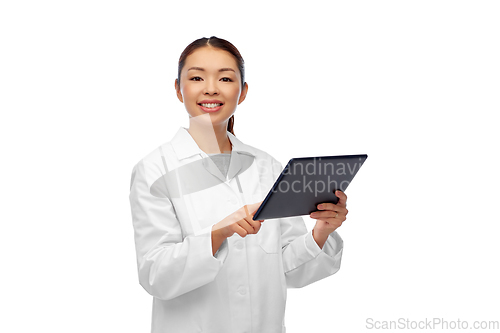 Image of asian female doctor with tablet pc and stethoscope