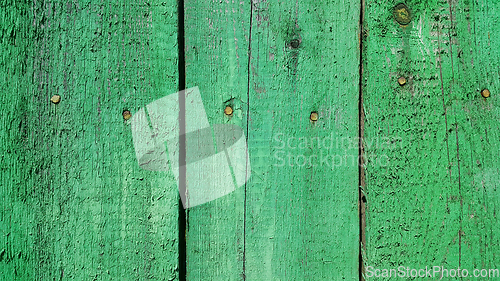 Image of Texture of weathered wooden green painted fence