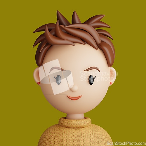 Image of 3D cartoon avatar of smiling woman